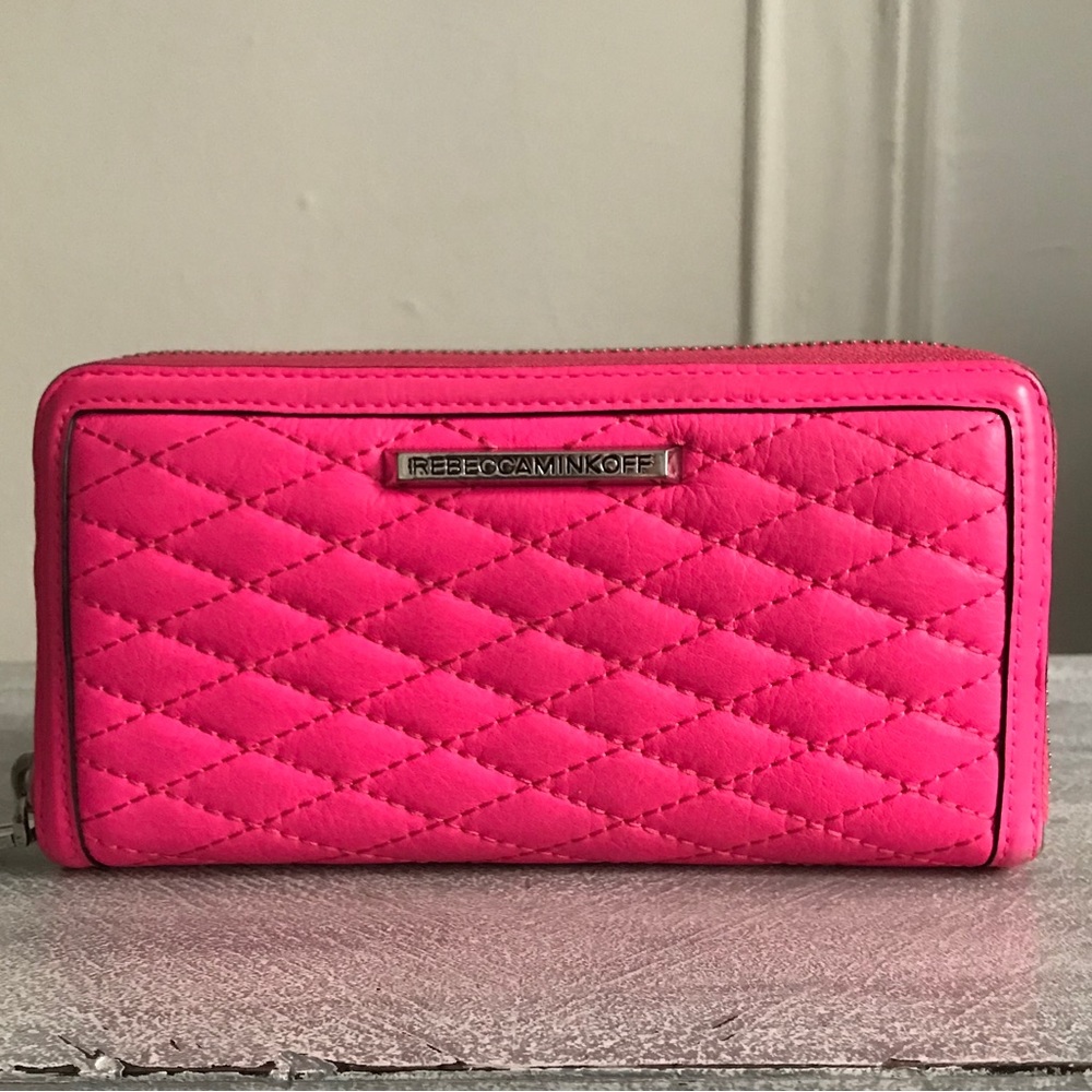 Rebecca Minkoff Bright Pink Quilted Zip Around Wallet